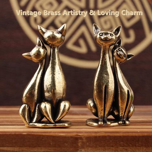 2 Pcs Vintage Brass Cat Figurines - Intertwined Loving Cats Sculpture Art, Ideal Decor for Home Living Room, Office Desk, Café Shelf Display in Saudi Arabia