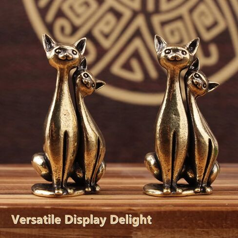 2 Pcs Vintage Brass Cat Figurines - Intertwined Loving Cats Sculpture Art, Ideal Decor for Home Living Room, Office Desk, Café Shelf Display in Saudi Arabia