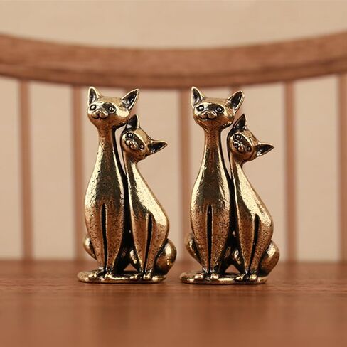 2 Pcs Vintage Brass Cat Figurines - Intertwined Loving Cats Sculpture Art, Ideal Decor for Home Living Room, Office Desk, Café Shelf Display in Saudi Arabia