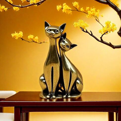 2 Pcs Vintage Brass Cat Figurines - Intertwined Loving Cats Sculpture Art, Ideal Decor for Home Living Room, Office Desk, Café Shelf Display in Saudi Arabia