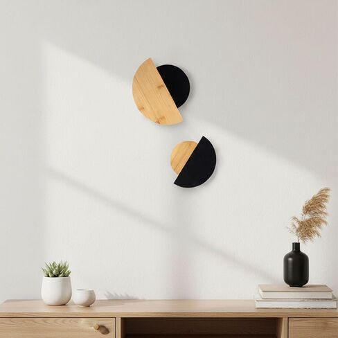 AIM & GGKK Bamboo Half Circle Wall Decor Set of 2 | Geometric Design | Black Matte & Natural Bamboo Semi Circle Wall Art | Minimalist Modern Wall Hanging for Living Room Bedroom in Kuwait
