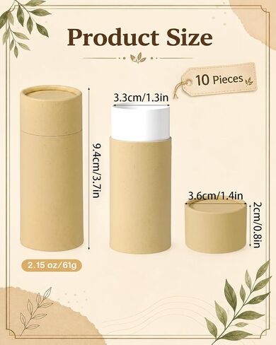EORTA 10 Pcs Cardboard Push Up Deodorant Containers 2.15 oz/61g, Refillable Kraft Tubes for Natural Deodorant, DIY Lip Balm, Moisturizer Sticks, Skincare, Solid Perfume & Body Lotion in Saudi Arabia