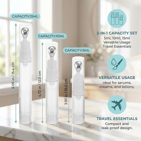 6pcs Eye Cream Applicator Tool: 5ml/10ml/15ml Eye Gel Cream Container Flat Applicator - Massager Tip Head Airless Pump Skincare Bottle Refillable Roll On Dispenser in Saudi Arabia