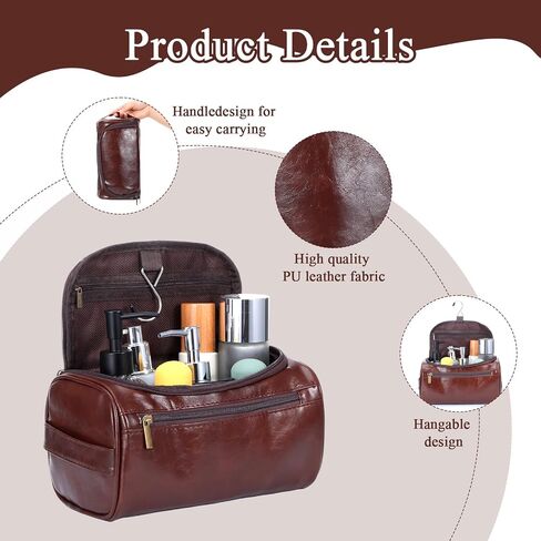 5pcs Personalized Leather Toiletry Bag for Men Travel Shaving Bag with Hanging Hook Waterproof Kit Cosmetic bags Water-resistant Shaving Bag for Toiletries Accessories Travel Essentials Gifts in Saudi Arabia