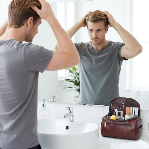 5pcs Personalized Leather Toiletry Bag for Men Travel Shaving Bag with Hanging Hook Waterproof Kit Cosmetic bags Water-resistant Shaving Bag for Toiletries Accessories Travel Essentials Gifts in Saudi Arabia