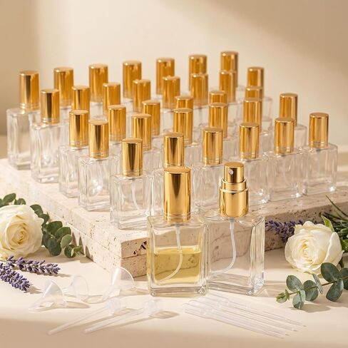 15ml Glass Perfume Bottle Bulk, 50 Pcs Empty Refillable Spray Atomizer with Funnels & Droppers, Gold Mini Travel Dispenser for DIY Gifts in Saudi Arabia
