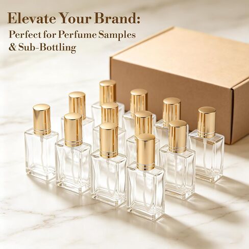 15ml Glass Perfume Bottle Bulk, 50 Pcs Empty Refillable Spray Atomizer with Funnels & Droppers, Gold Mini Travel Dispenser for DIY Gifts in Saudi Arabia