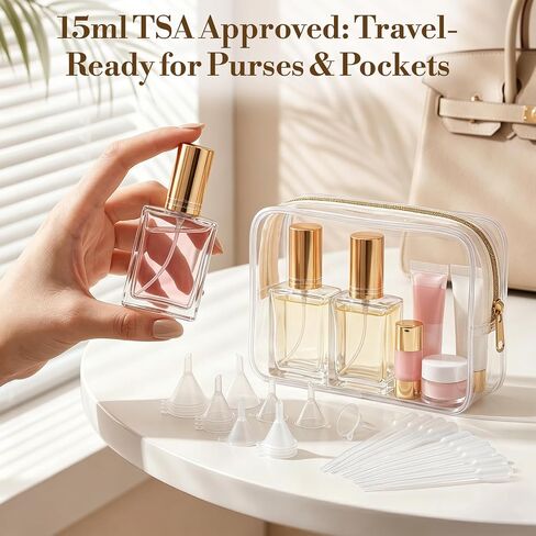 15ml Glass Perfume Bottle Bulk, 50 Pcs Empty Refillable Spray Atomizer with Funnels & Droppers, Gold Mini Travel Dispenser for DIY Gifts in Saudi Arabia