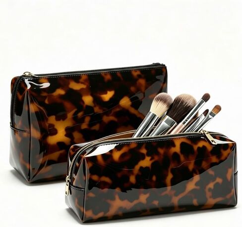 Kacctyen 2 Pcs Tortoiseshell Makeup Bag Set Tortoise Cosmetic Pouch for Women PVC Waterproof Travel Toiletry Bag with Zipper Retro Aesthetic Storage Organizer Pouch Mother's Day Women Gift in Saudi Arabia