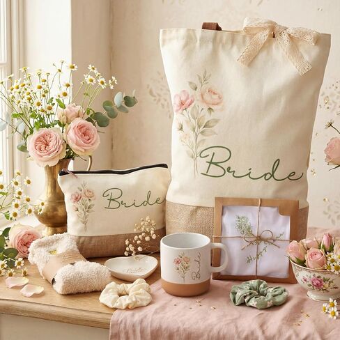 Paterr Bride to Be Gifts Box, Bridal Shower Bachelorette Gifts for Brides Engagement Gift for Her Wedding Gift for Bride Bachelor Party Present with Heart Plate, Mug, Makeup Bag, Tote Bag, Socks in Saudi Arabia
