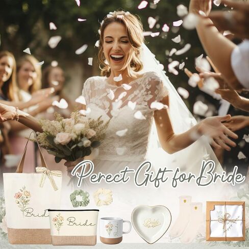 Paterr Bride to Be Gifts Box, Bridal Shower Bachelorette Gifts for Brides Engagement Gift for Her Wedding Gift for Bride Bachelor Party Present with Heart Plate, Mug, Makeup Bag, Tote Bag, Socks in Saudi Arabia
