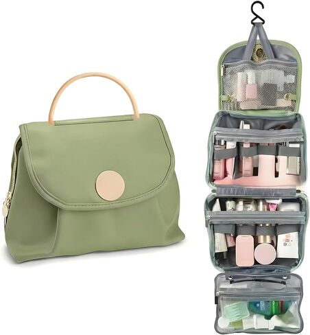 Travel Toiletry Bag for Women - Hanging Cosmetic Makeup Organizer with Clear Compartments, Water-Resistant Cosmetic Bag, Perfect for Vacation, and Daily Use (green) in Kuwait