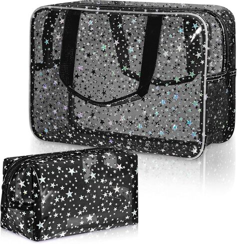Aliceset 2 Pcs Large Clear Star Makeup Bag 12 x 5 x 8 Inch Cute Cosmetic Bag with Handle and Medium Makeup Pouch Waterproof PVC Travel Toiletry Storage Pouch Zipper Design for Storage Travel(Pink) in Saudi Arabia
