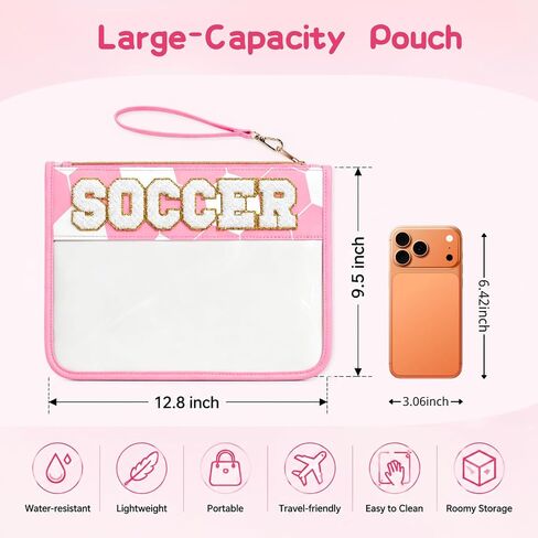 Soccer Gift Set for Girls, Soccer Game Day Essentials, Pink Makeup Bag with Gift Box, 50 Soccer Stickers, Scrunchies & Bracelet, Cute Soccer Accessories for Soccer Fans Teen Girls in Saudi Arabia