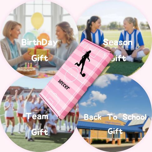 Soccer Gift Set for Girls, Soccer Game Day Essentials, Pink Makeup Bag with Gift Box, 50 Soccer Stickers, Scrunchies & Bracelet, Cute Soccer Accessories for Soccer Fans Teen Girls in Saudi Arabia