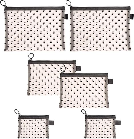 6-Piece Heart Printed Mesh Makeup Bag Set – Small Pouches for Purse, Mesh Pouch, Pouches for Inside Purse, Pouch for Bags with Zipper（Beige） in Saudi Arabia