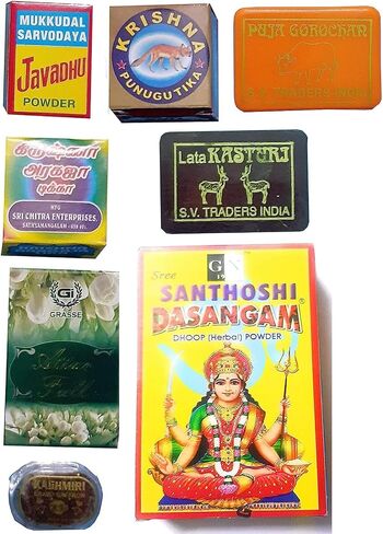 Pooja Divine Incense-Javadhu, Punugu, Aragaja, Attar, Dasangam, Gorojanam, Kungumapoo, Kasturi Pack of -8 in Saudi Arabia