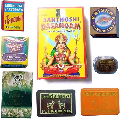 Pooja Divine Incense-Javadhu, Punugu, Aragaja, Attar, Dasangam, Gorojanam, Kungumapoo, Kasturi Pack of -8 in Saudi Arabia