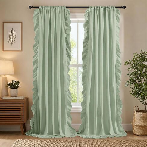 Ruffle Curtains 84 Inches Long for Bedroom Living Room,Farmhouse Black Ruffle Curtains Light Filtering Victorian Gothic Drapes Rod Pocket French Country Flowy Window Curtain in Saudi Arabia