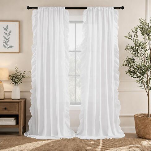 Ruffle Curtains 84 Inches Long for Bedroom Living Room,Farmhouse Black Ruffle Curtains Light Filtering Victorian Gothic Drapes Rod Pocket French Country Flowy Window Curtain in Saudi Arabia