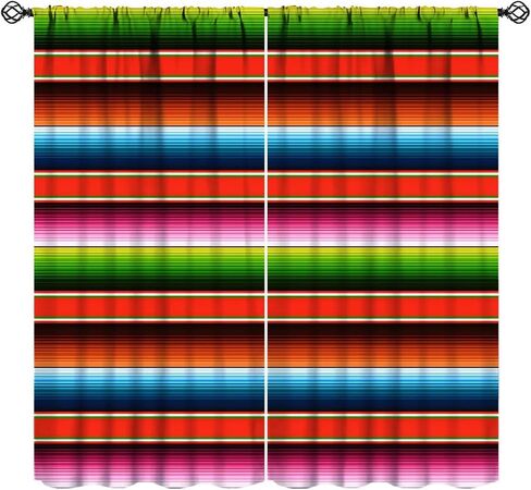Mexican Curtains, Colorful Serape Striped Pattern Bohemian Design Window Drapes for Bedroom Living Room, 42" W X 45" L (No Blackout) in Saudi Arabia
