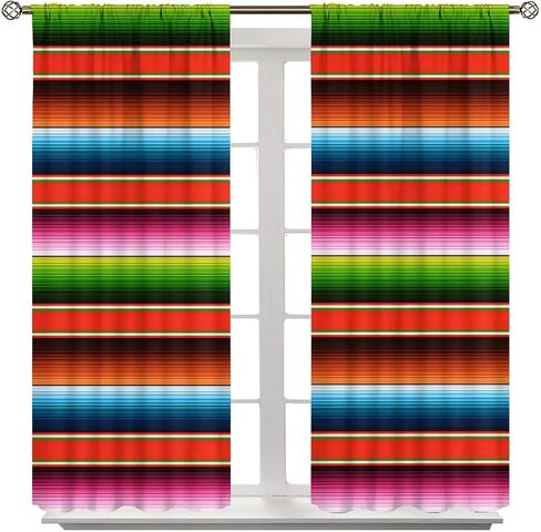 Mexican Curtains, Colorful Serape Striped Pattern Bohemian Design Window Drapes for Bedroom Living Room, 42" W X 45" L (No Blackout) in Saudi Arabia