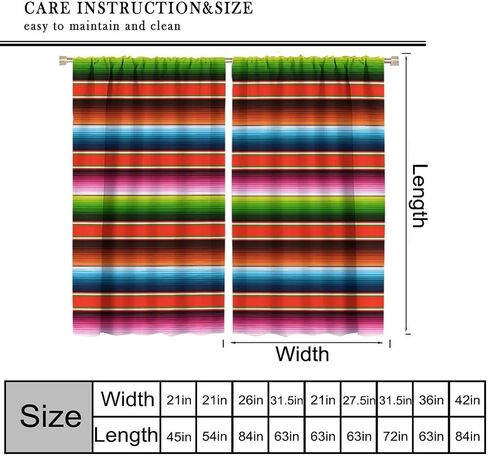 Mexican Curtains, Colorful Serape Striped Pattern Bohemian Design Window Drapes for Bedroom Living Room, 42" W X 45" L (No Blackout) in Saudi Arabia