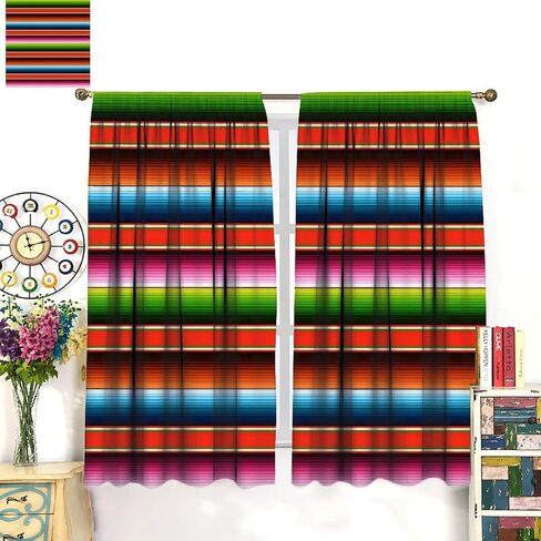 Mexican Curtains, Colorful Serape Striped Pattern Bohemian Design Window Drapes for Bedroom Living Room, 42" W X 45" L (No Blackout) in Saudi Arabia