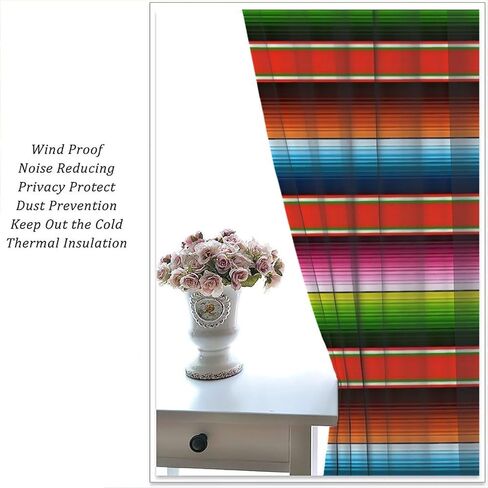 Mexican Curtains, Colorful Serape Striped Pattern Bohemian Design Window Drapes for Bedroom Living Room, 42" W X 45" L (No Blackout) in Saudi Arabia