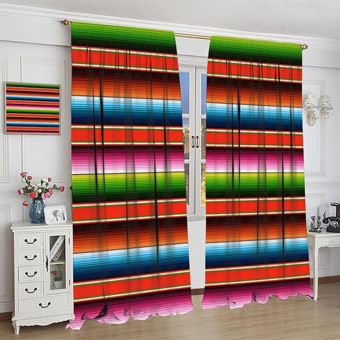 Mexican Curtains, Colorful Serape Striped Pattern Bohemian Design Window Drapes for Bedroom Living Room, 42" W X 45" L (No Blackout) in Saudi Arabia
