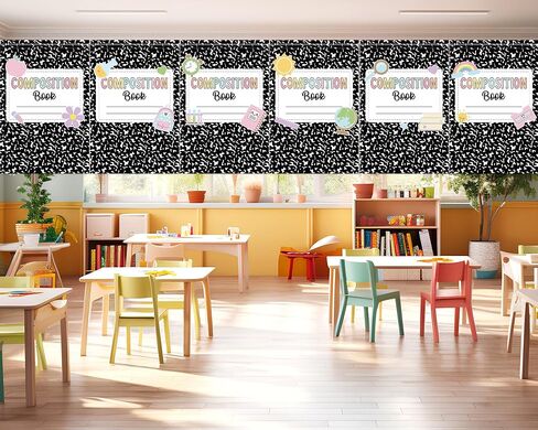 6Pcs Classroom Composition Book Curtains Back to School Pastel Composition Book Curtains Classroom Supplies First Day of School Motivational Window Covers for Playroom Bedroom Decors 36" x 24" in Saudi Arabia