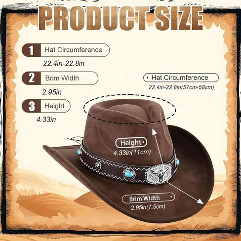 Cowboy Hat for Men and Women Vintage Denim Hat with Adjustable Inner Band Breathable Suede Perfect for Western Style Horse Riding Gardening Summer Activities and Themed Parties(Coffee,Size: M) in Kuwait