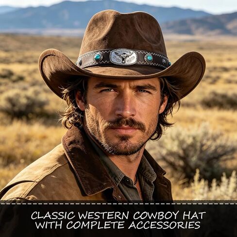 Cowboy Hat for Men and Women Vintage Denim Hat with Adjustable Inner Band Breathable Suede Perfect for Western Style Horse Riding Gardening Summer Activities and Themed Parties(Coffee,Size: M) in Kuwait