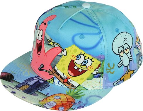 Nickelodeon Spongebob Squarepants Hat Men's Bikini Bottom Flat Brim Snapback Cap OSFM Multicolor in Saudi Arabia