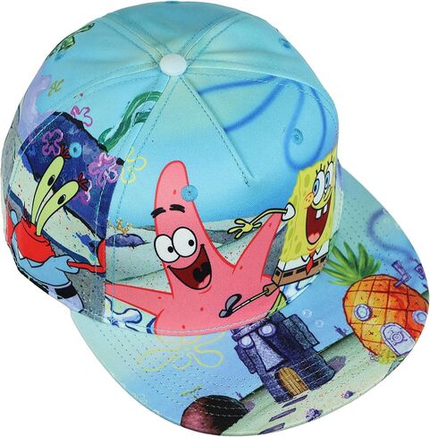Nickelodeon Spongebob Squarepants Hat Men's Bikini Bottom Flat Brim Snapback Cap OSFM Multicolor in Saudi Arabia