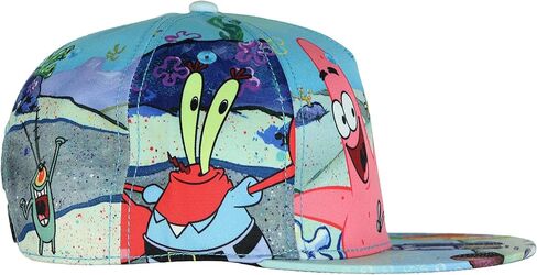 Nickelodeon Spongebob Squarepants Hat Men's Bikini Bottom Flat Brim Snapback Cap OSFM Multicolor in Saudi Arabia