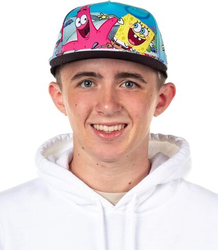 Nickelodeon Spongebob Squarepants Hat Men's Bikini Bottom Flat Brim Snapback Cap OSFM Multicolor in Saudi Arabia