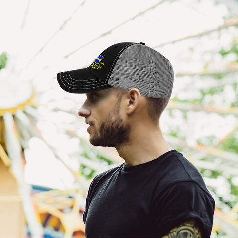 Richardson Trucker Mesh Hat Swedish Flag Sweden Sverige Embroidery Cotton Dad Hats for Men & Women Snapback Black Charcoal in Kuwait