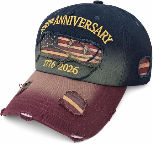 250 Anniversary USA Hat 1776-2026 Flag Vintage Washed Distressed Denim Embroidered Baseball Cap, Adjustable for Men Women in Saudi Arabia