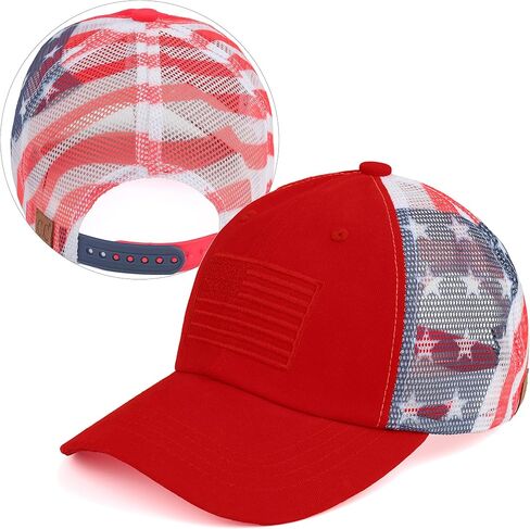 C.C Unisex Baseball Cap – Embroidered Cotton Front, American Flag Mesh Back, Adjustable in Saudi Arabia
