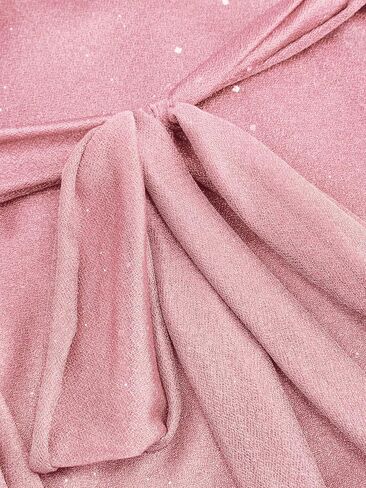 CIDER Halter Dresses Women Sequin V-Neck Halter Ruffled Hem Oversized Mini Dress Scarf Mid Waist Pink in Saudi Arabia