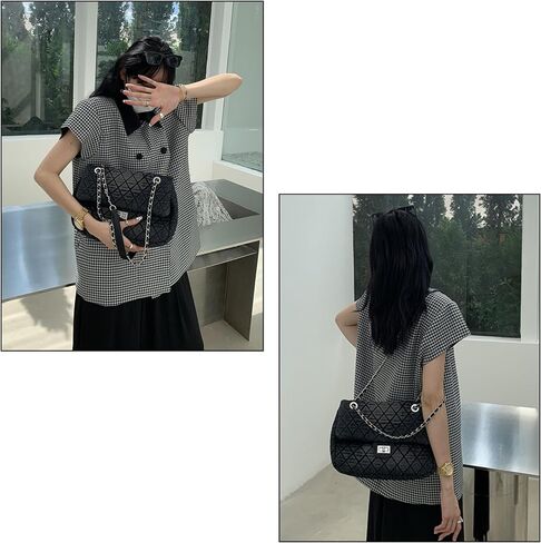 Quilted Denim Shoulder Bag for Women,Y2k Preppy Crossbody Tote Bag Purse with Chain Strap, Vintage Blue Jean Handbag in Saudi Arabia