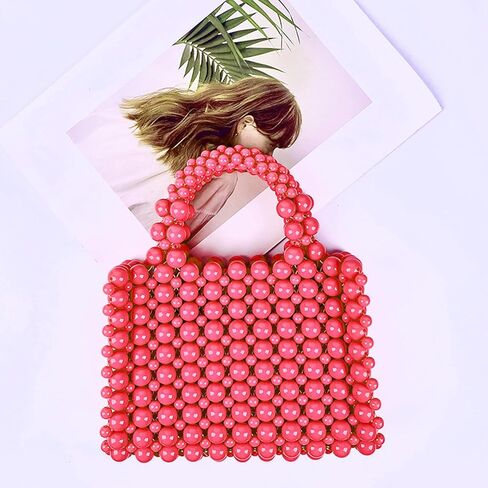 Women Bead Clutch Purse,Evening Bags, Square Pink Handbags, Tote Bag for Party Wedding Travel in Saudi Arabia