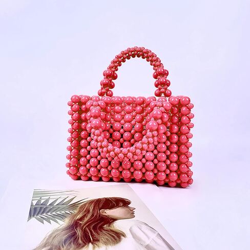 Women Bead Clutch Purse,Evening Bags, Square Pink Handbags, Tote Bag for Party Wedding Travel in Saudi Arabia