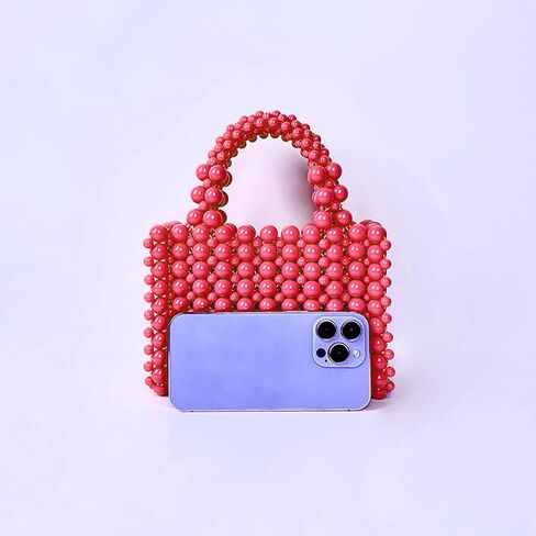 Women Bead Clutch Purse,Evening Bags, Square Pink Handbags, Tote Bag for Party Wedding Travel in Saudi Arabia