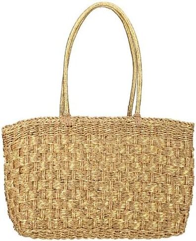 Ladies Natural Straw Handbag Boho Crochet Straw Tote Bag - Woven Open Weave Beach Handbag, Large Summer Shoulder Bag-KH in Saudi Arabia