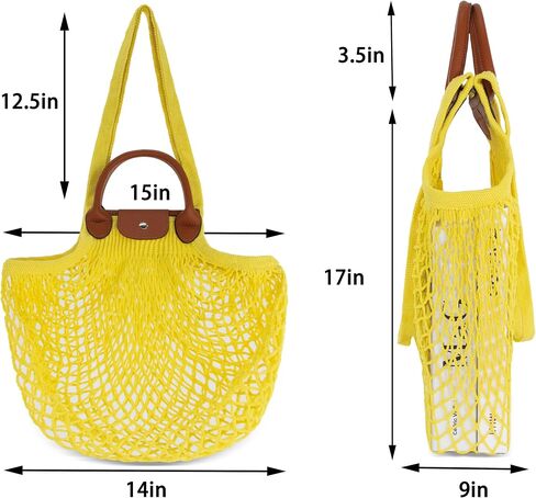 Hibala Woven Bag for Women, Fishing net bag,Straw Mesh Tote Bag, Beach,Hobo Bag, Foldable Large Capacity (Yellow) in Saudi Arabia