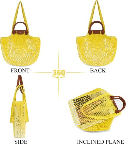 Hibala Woven Bag for Women, Fishing net bag,Straw Mesh Tote Bag, Beach,Hobo Bag, Foldable Large Capacity (Yellow) in Saudi Arabia