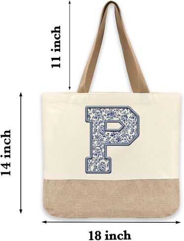 Initial Canvas Tote Bag, Womens Personalized Monogram P Tote Bags, Suitable for Wedding Engagement Parties Honeymoon Birthday Beach Holiday, Gift for Women Grandma Mom Teacher Friends Bridesmaids in Saudi Arabia