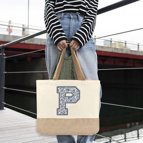 Initial Canvas Tote Bag, Womens Personalized Monogram P Tote Bags, Suitable for Wedding Engagement Parties Honeymoon Birthday Beach Holiday, Gift for Women Grandma Mom Teacher Friends Bridesmaids in Saudi Arabia
